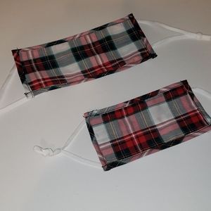 Adult and kid mask set plaid red white